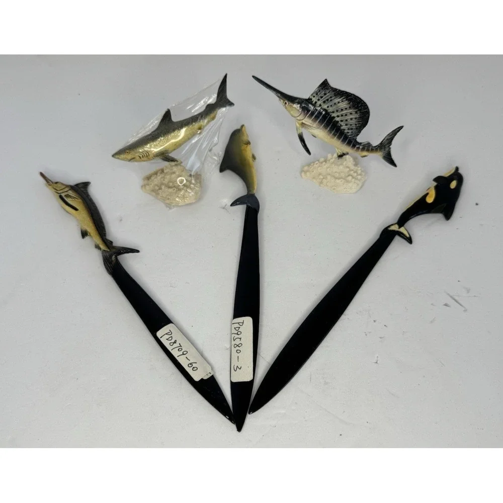 Lot of 5 Vintage Lacquer Painted Fish Letter Openers And Figurines 8